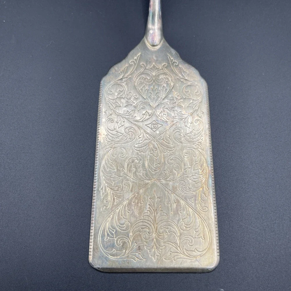 Vintage Italy‎ Silverplate Serrated Cake Server Square Dessert Server Engraved